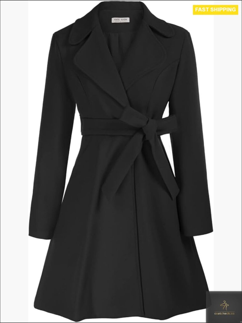 Wool Blend A Line Peacoat Dress Notch Lapel Belted Overcoat Fall Winter Trench